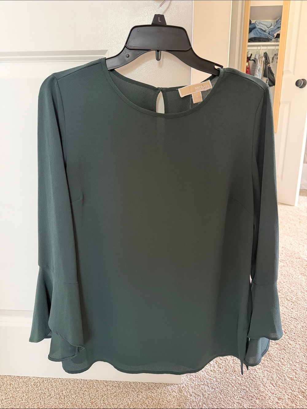Michael Kors Dark Green Textured Crewneck Top